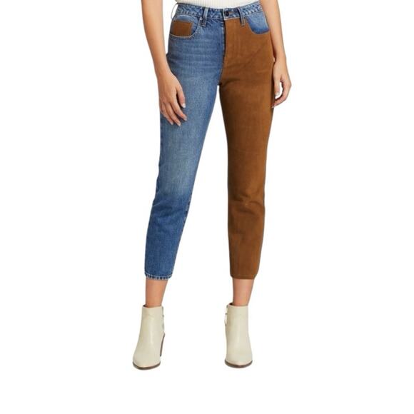 Frame NWTs Le Original Suede Panel Button Dly Cropped Jeans size 29 - Picture 1 of 12